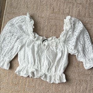 Aqua Elegant White Eyelet Lace Women's Crop Top